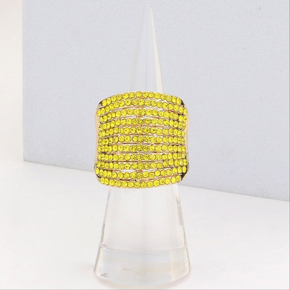 Yellow Rhinestone Crystal Fashion Ring Pave Cocktail Fashion Jewelry Accessory